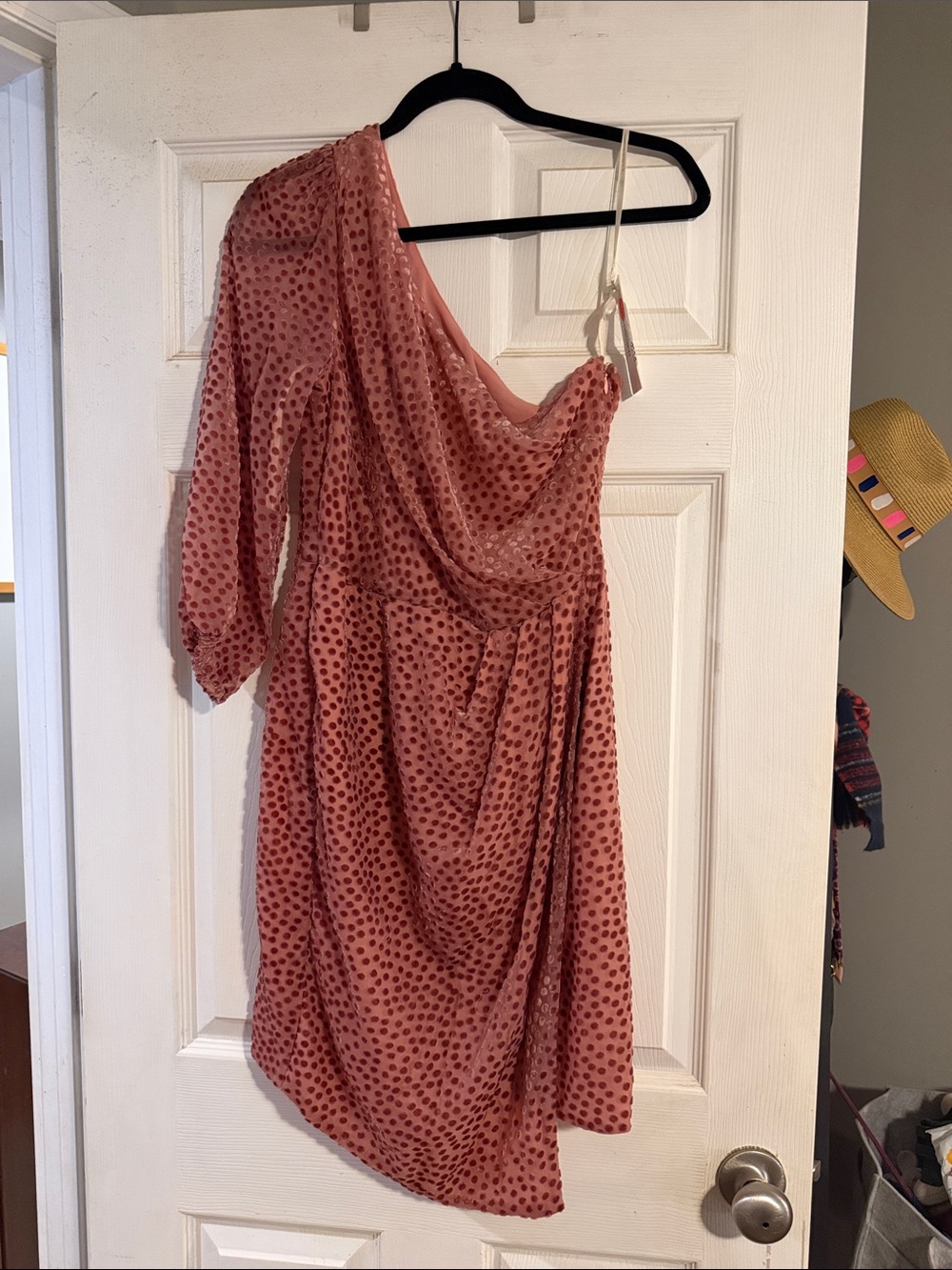 Shoshanna One-Shoulder Dusty Rose Polka Dot Dress